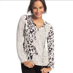 CABI Women's Brown Ivory Animal Print Faux Wrap Blouse